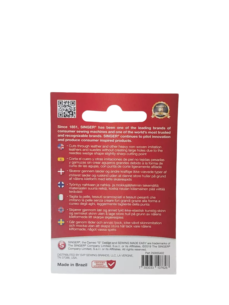 Singer sewing machine needles leather 90/14 pack of 5, UK version