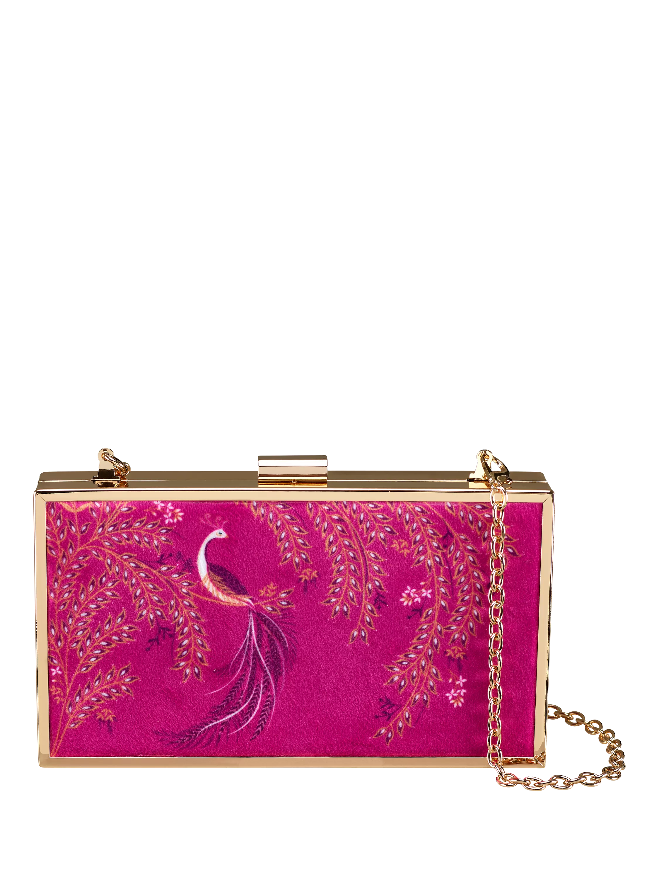 Sara Miller elegant bird velvet clutch bag with gold frame (British brand)
