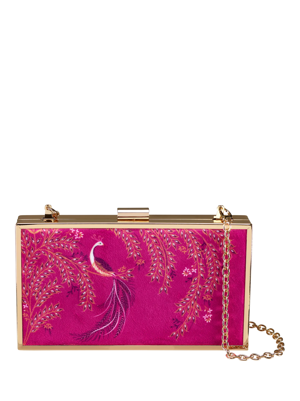 Sara Miller elegant bird velvet clutch bag with gold frame (British brand)