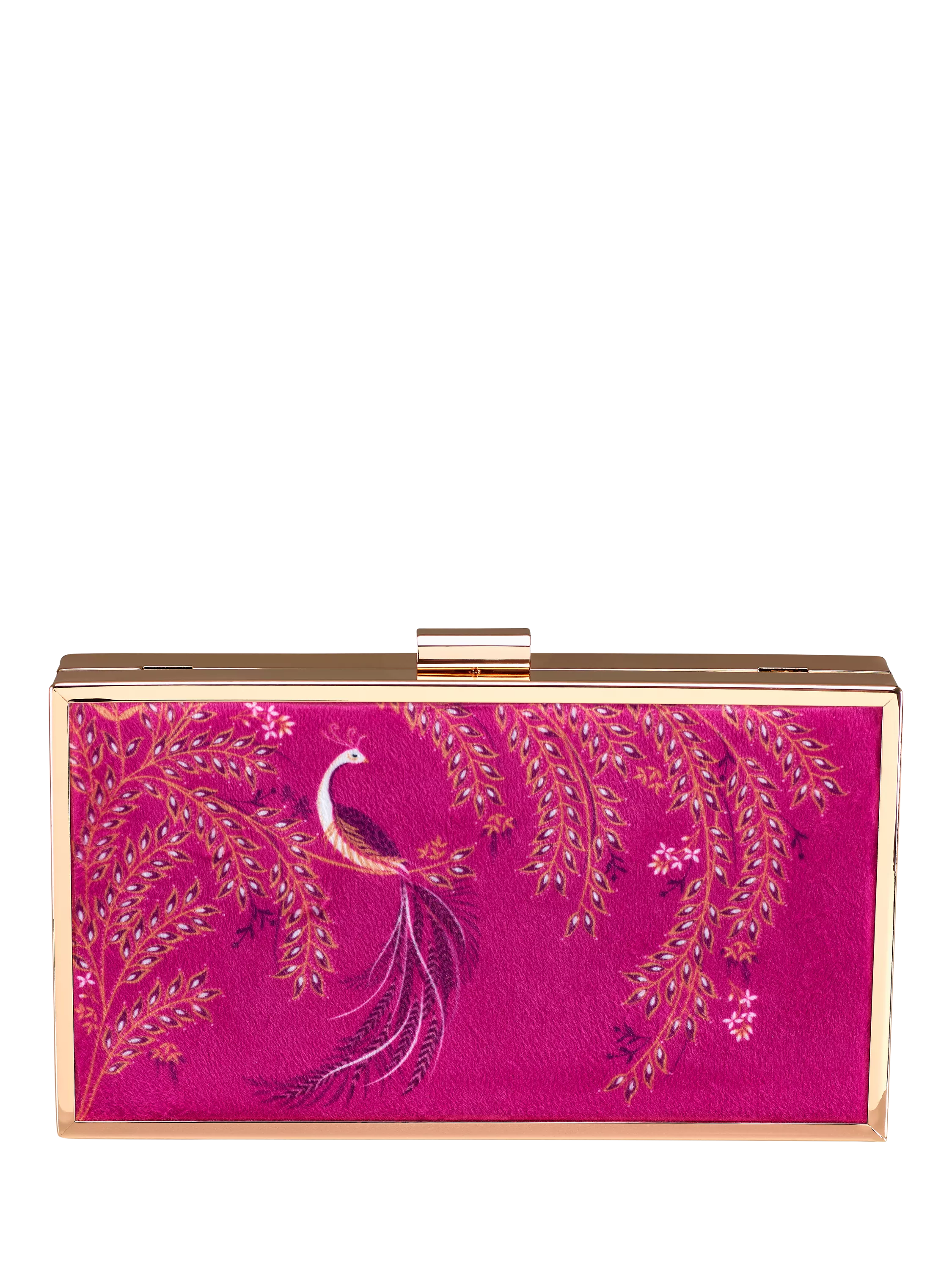 Sara Miller elegant bird velvet clutch bag with gold frame (British brand)