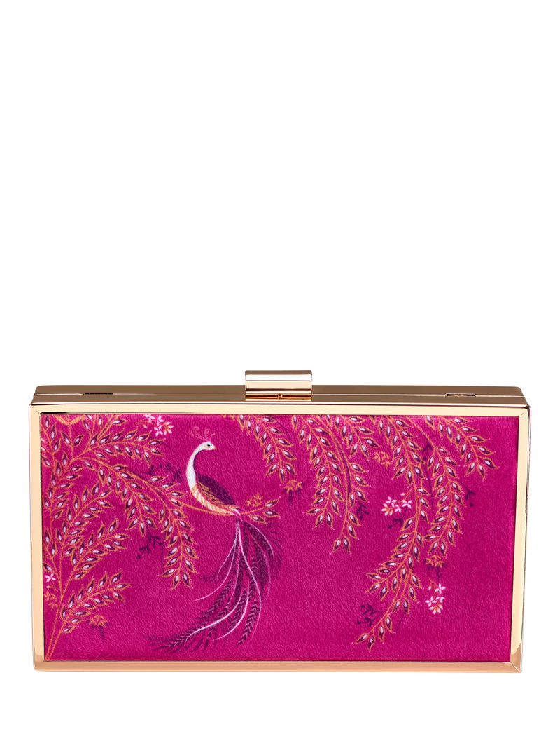 Sara Miller elegant bird velvet clutch bag with gold frame (British brand)