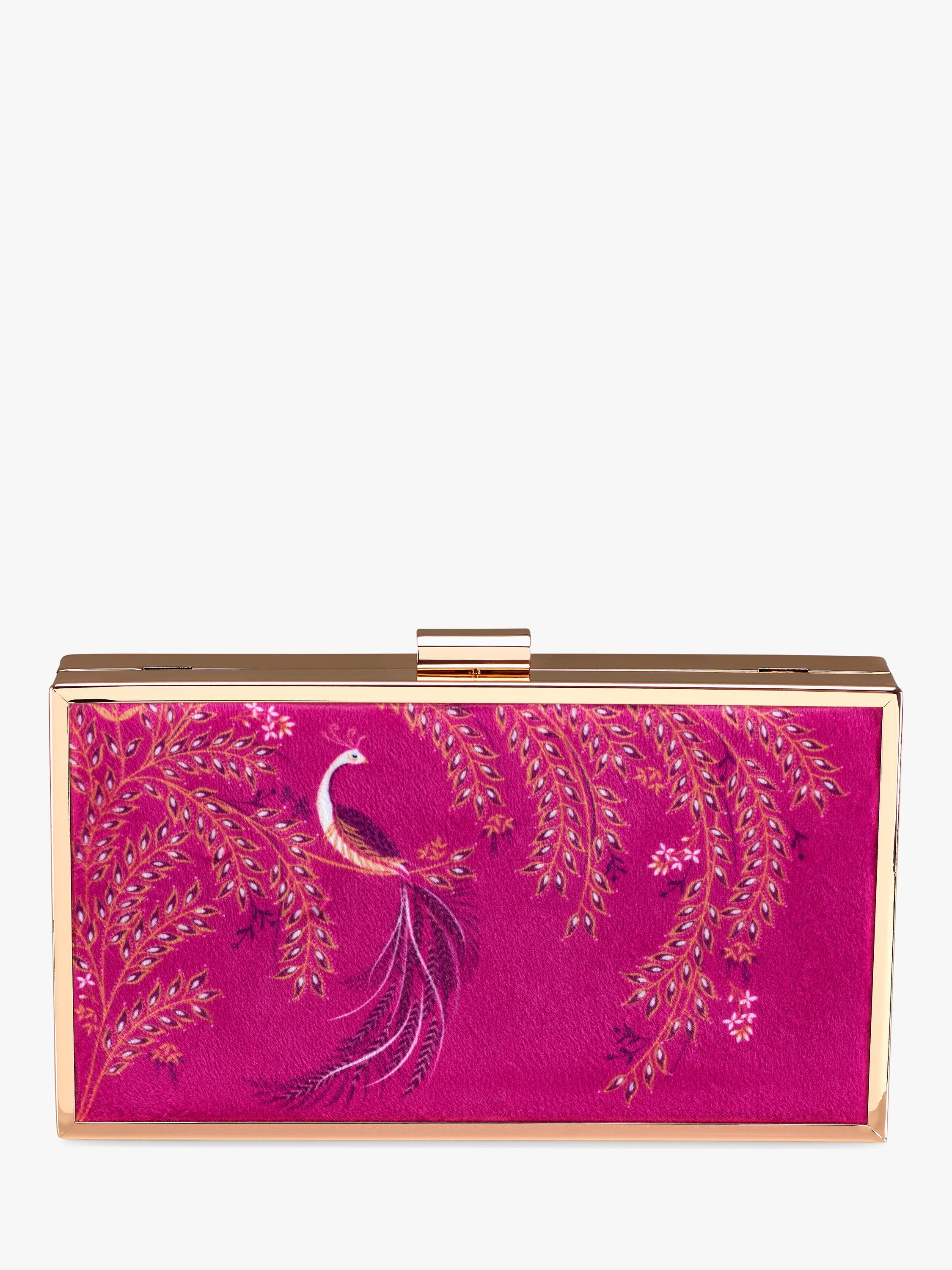 Sara Miller elegant bird velvet clutch bag with gold frame (British brand)