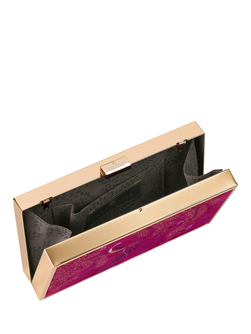 Sara Miller elegant bird velvet clutch bag with gold frame (British brand)