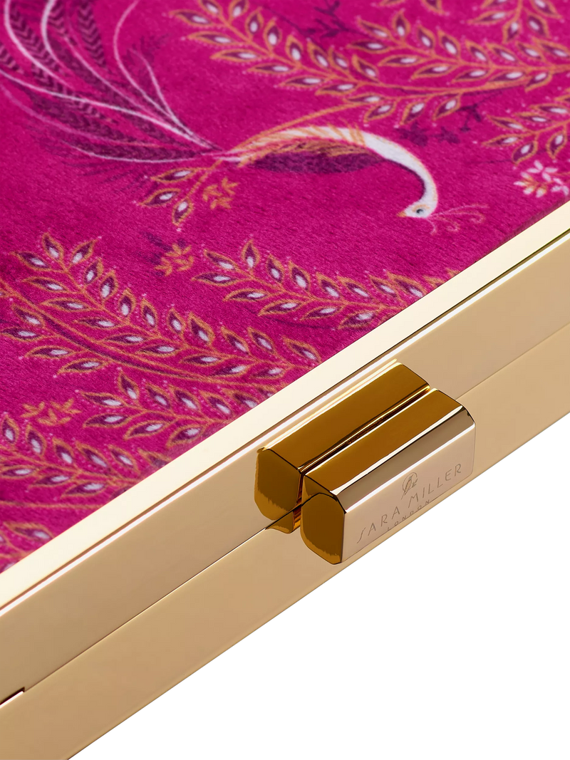 Sara Miller elegant bird velvet clutch bag with gold frame (British brand)