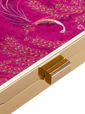 Sara Miller elegant bird velvet clutch bag with gold frame (British brand)