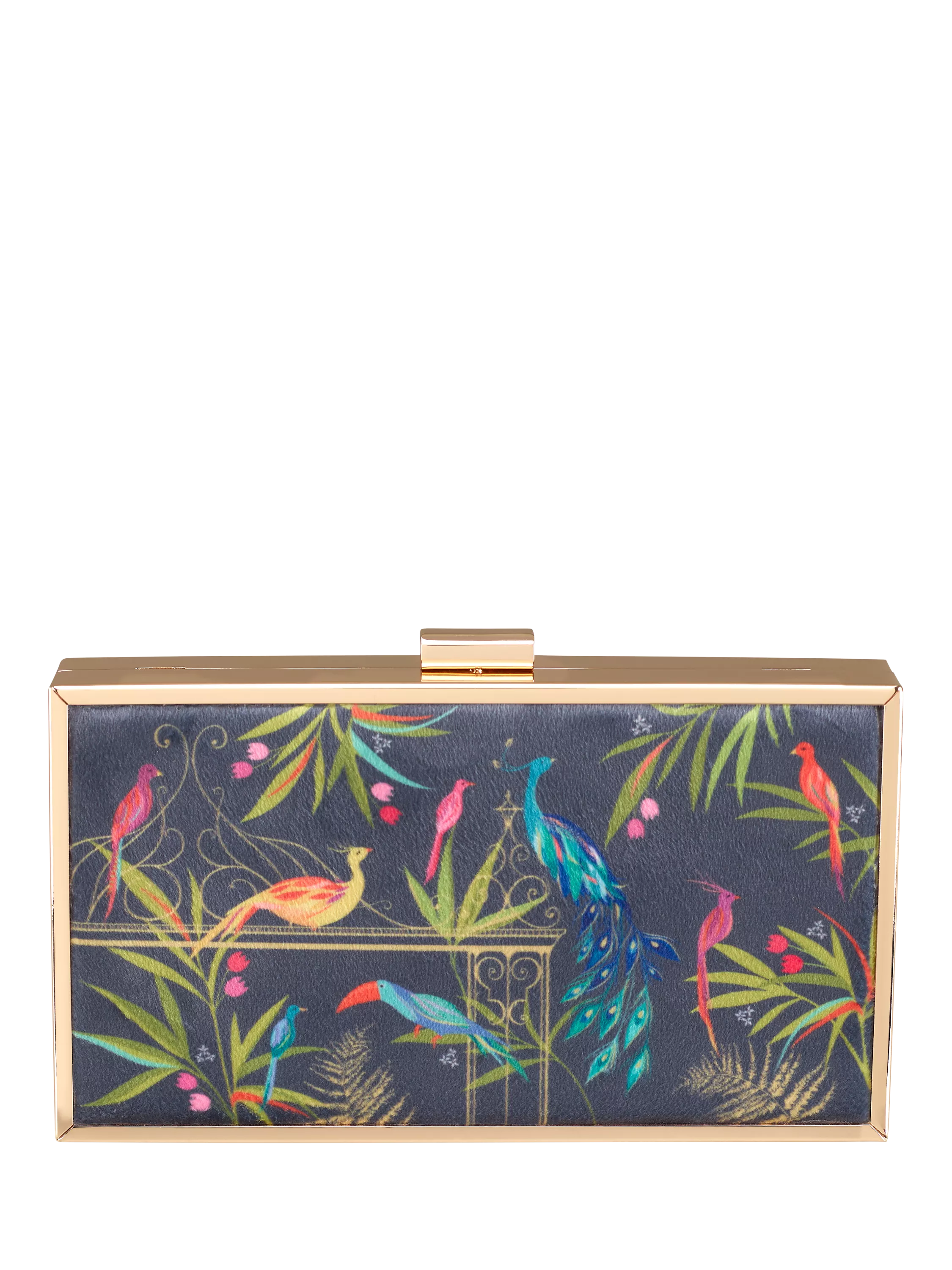 Sara Miller Enchanted Gate velvet clutch bag navy multi, imported from the UK