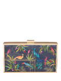 Sara Miller Enchanted Gate velvet clutch bag navy multi, imported from the UK