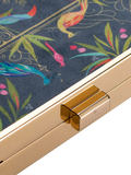 Sara Miller Enchanted Gate velvet clutch bag navy multi, imported from the UK