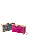 Sara Miller Enchanted Gate velvet clutch bag navy multi, imported from the UK