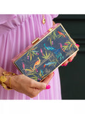 Sara Miller Enchanted Gate velvet clutch bag navy multi, imported from the UK