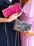 Sara Miller Enchanted Gate velvet clutch bag navy multi, imported from the UK