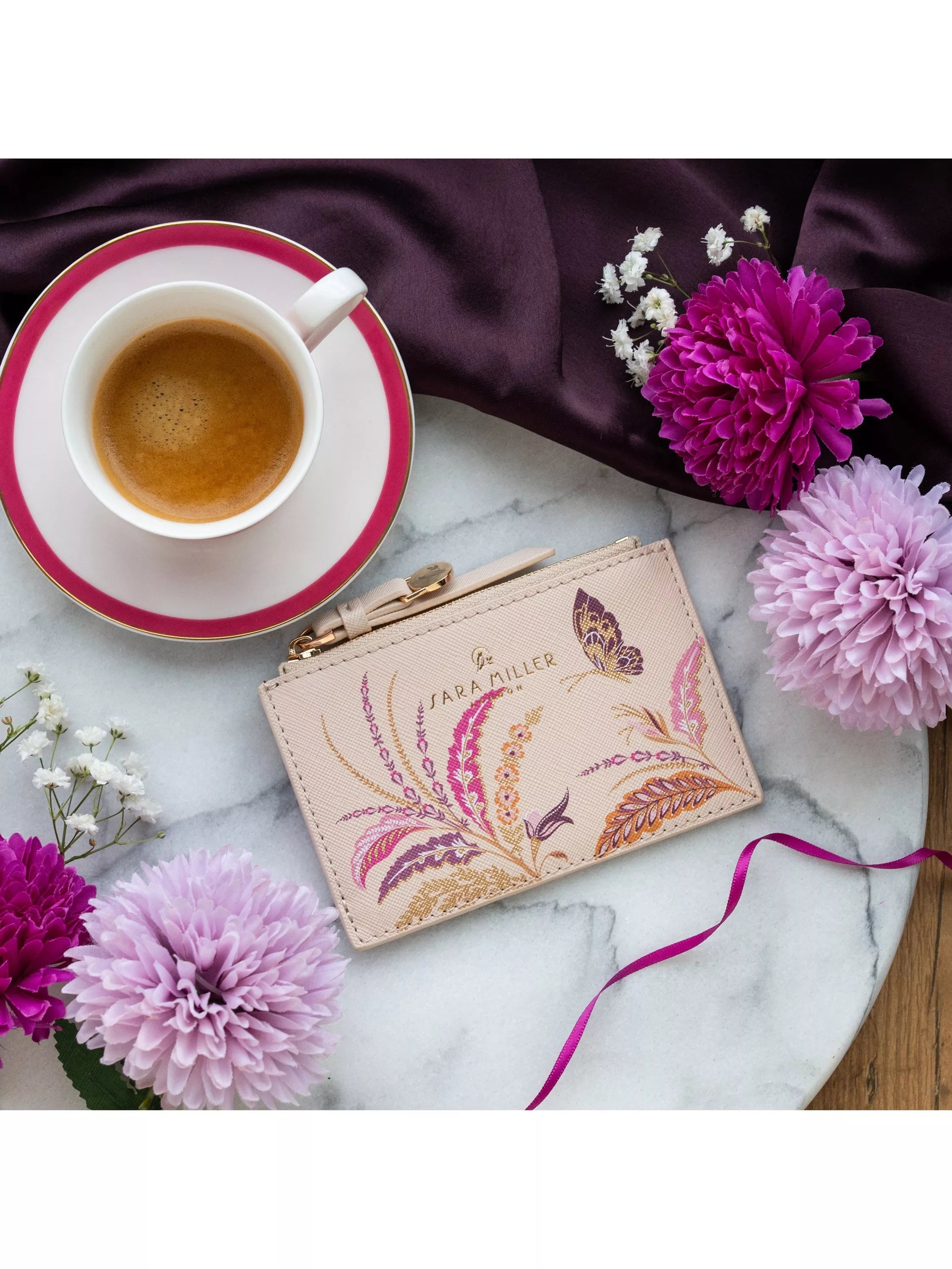 Sara Miller zipped credit card holder Pink Multi (British brand)