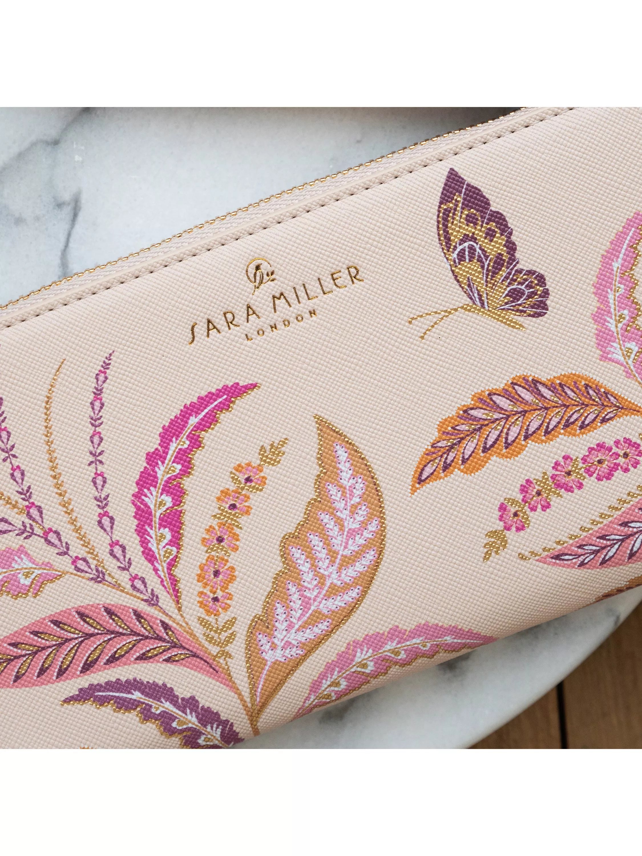 Sara Miller large zip-around purse pink multi design (British brand)
