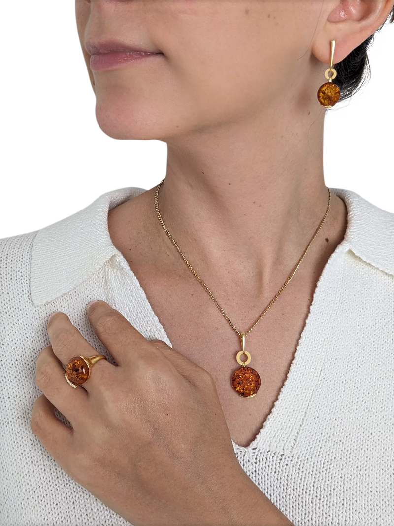 Be-Jewelled amber drop earrings gold cognac - British product