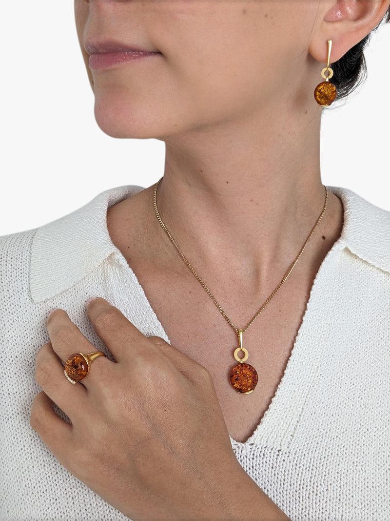 Be-Jewelled amber drop earrings gold cognac - British product
