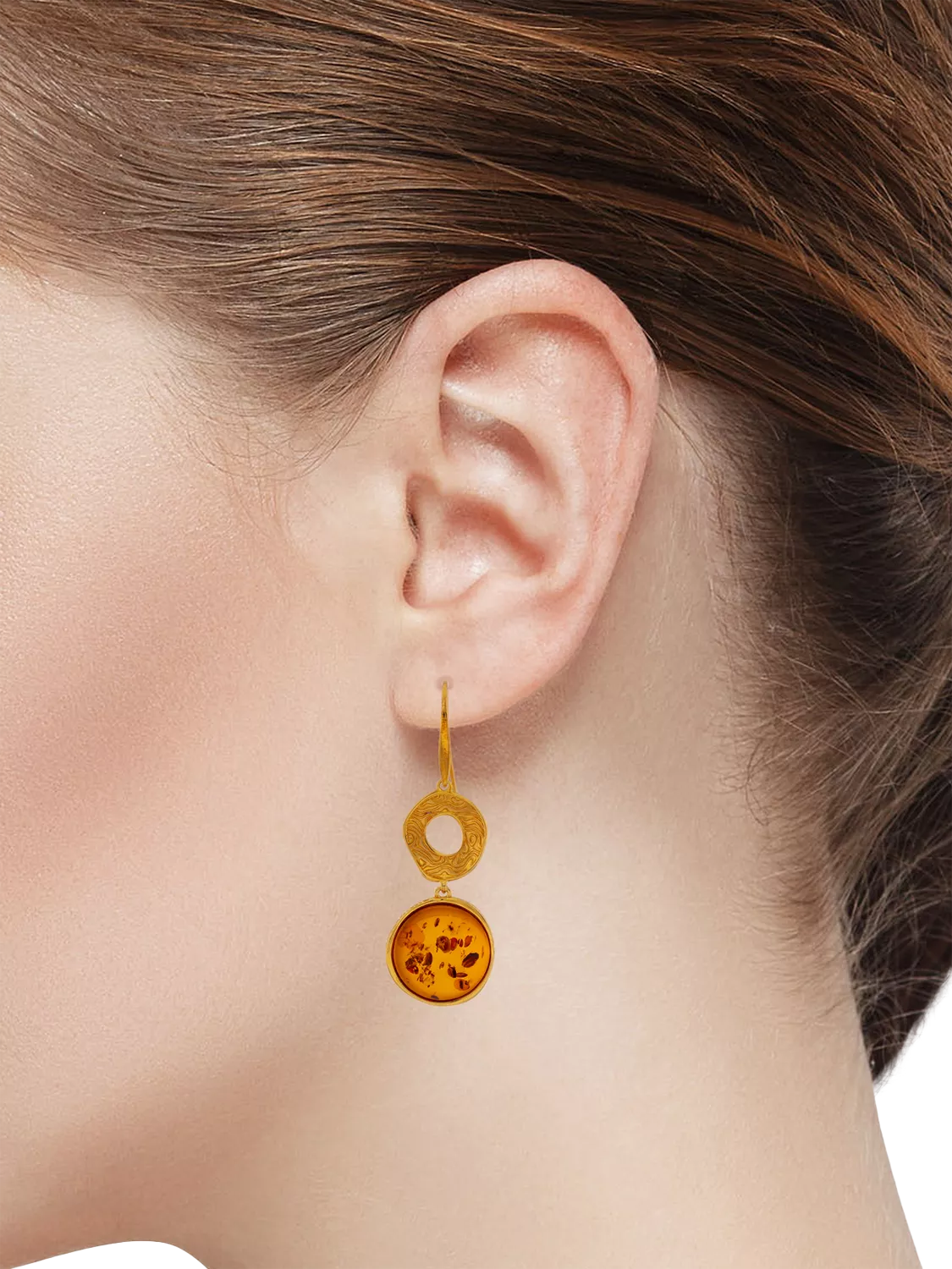 Be-Jewelled Baltic amber drop earrings gold cognac, UK version