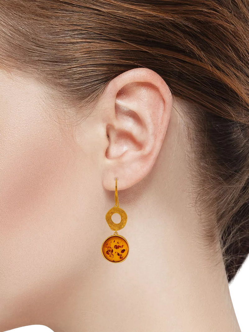 Be-Jewelled Baltic amber drop earrings gold cognac, UK version