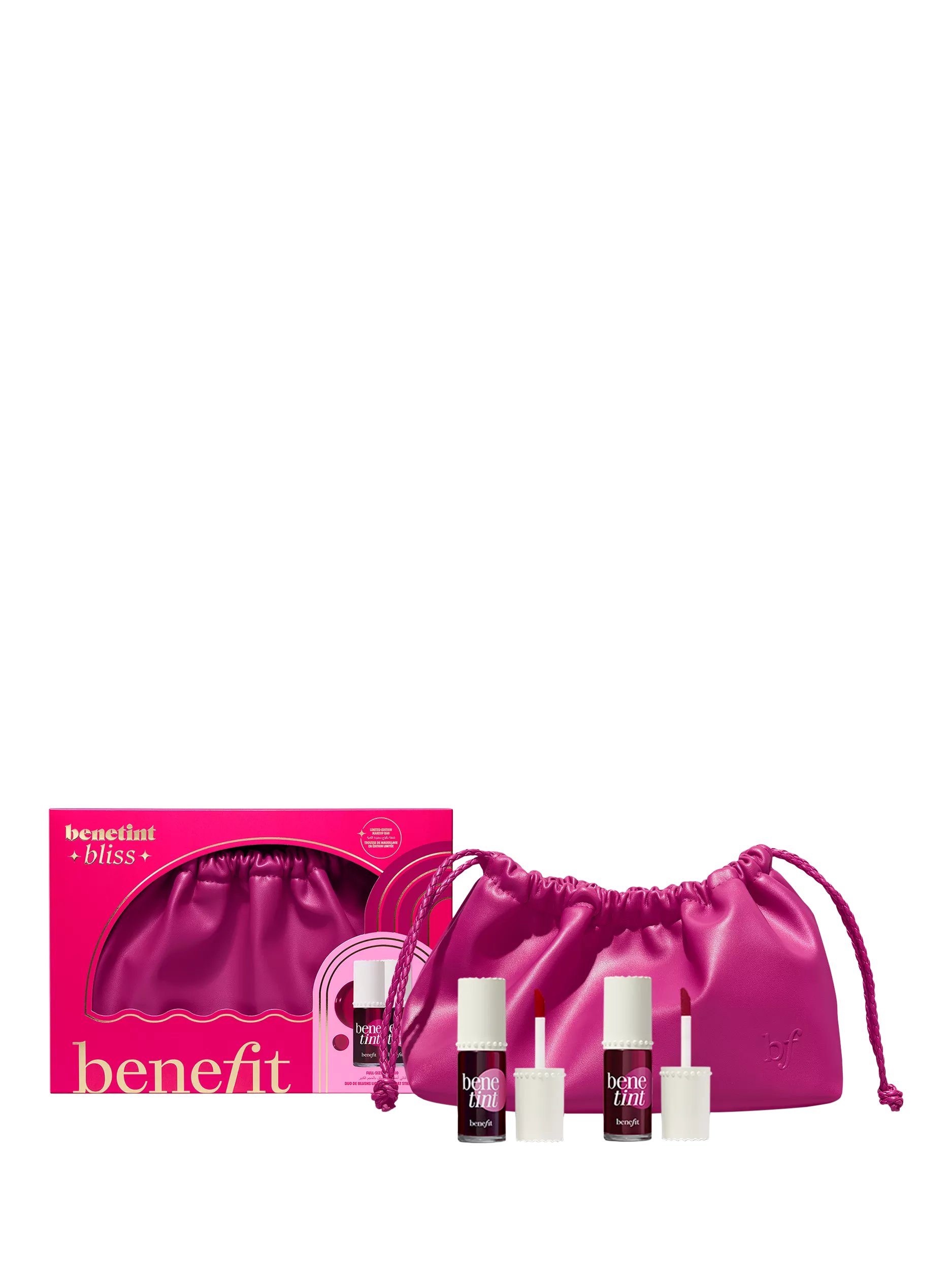Benefit Benetint lip and cheek tint duo gift set with makeup bag (British brand)