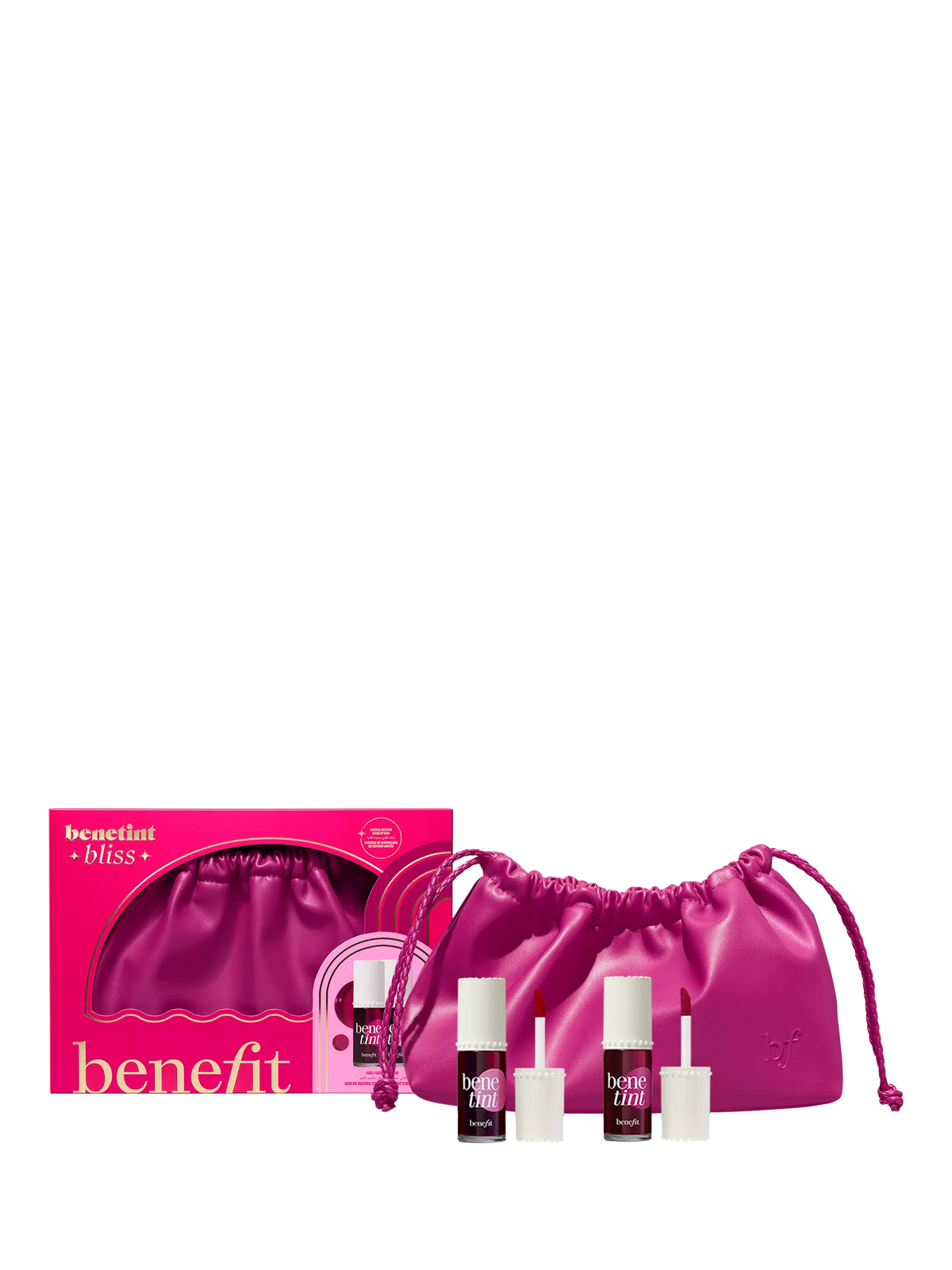 Benefit Benetint lip and cheek tint duo gift set with makeup bag (British brand)