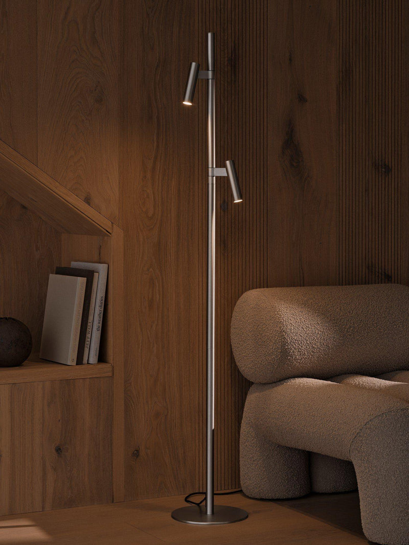 Nordlux Makoto floor lamp satin chrome adjustable heads (British brand)