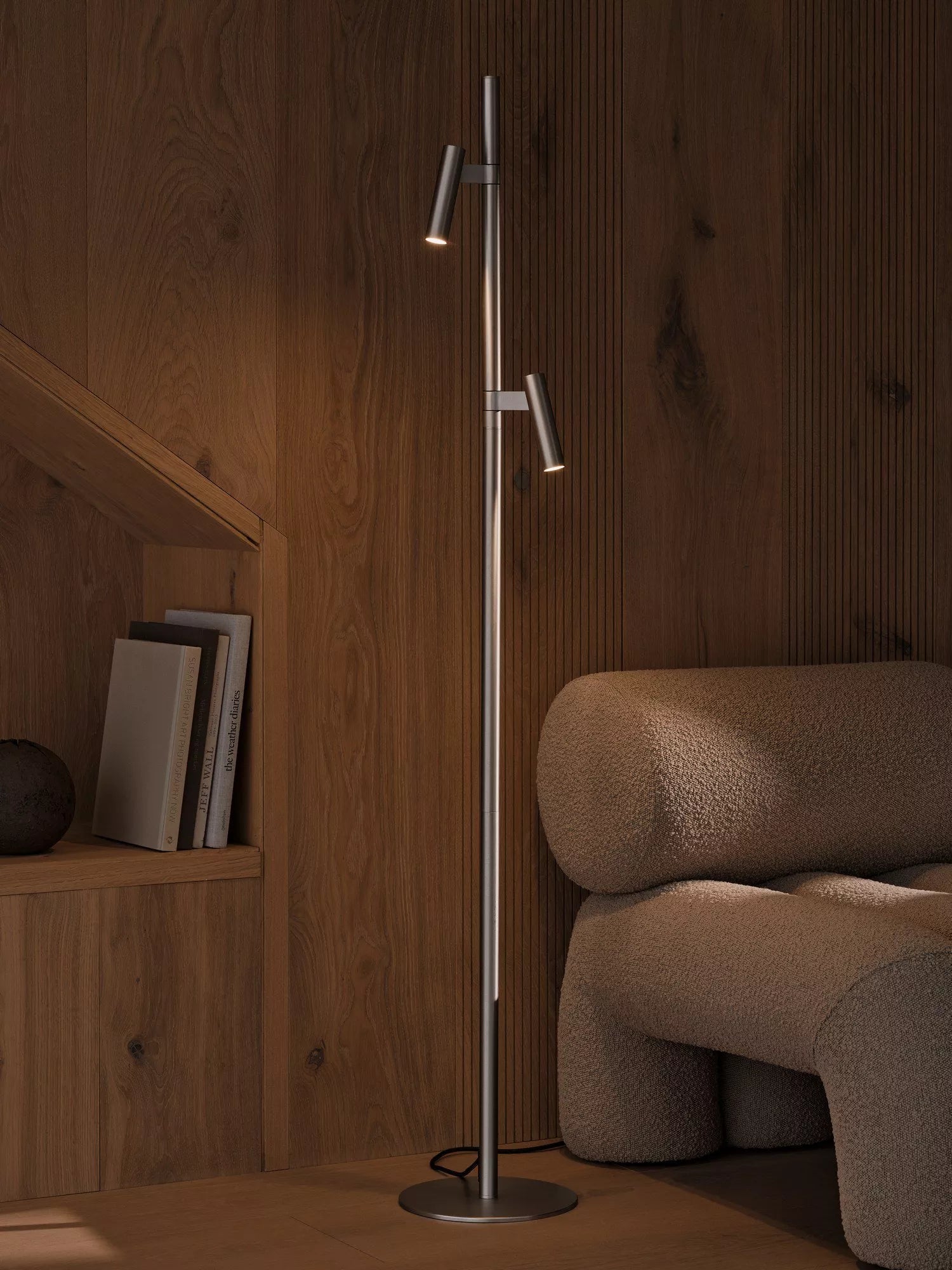 Nordlux Makoto floor lamp satin chrome adjustable heads (British brand)