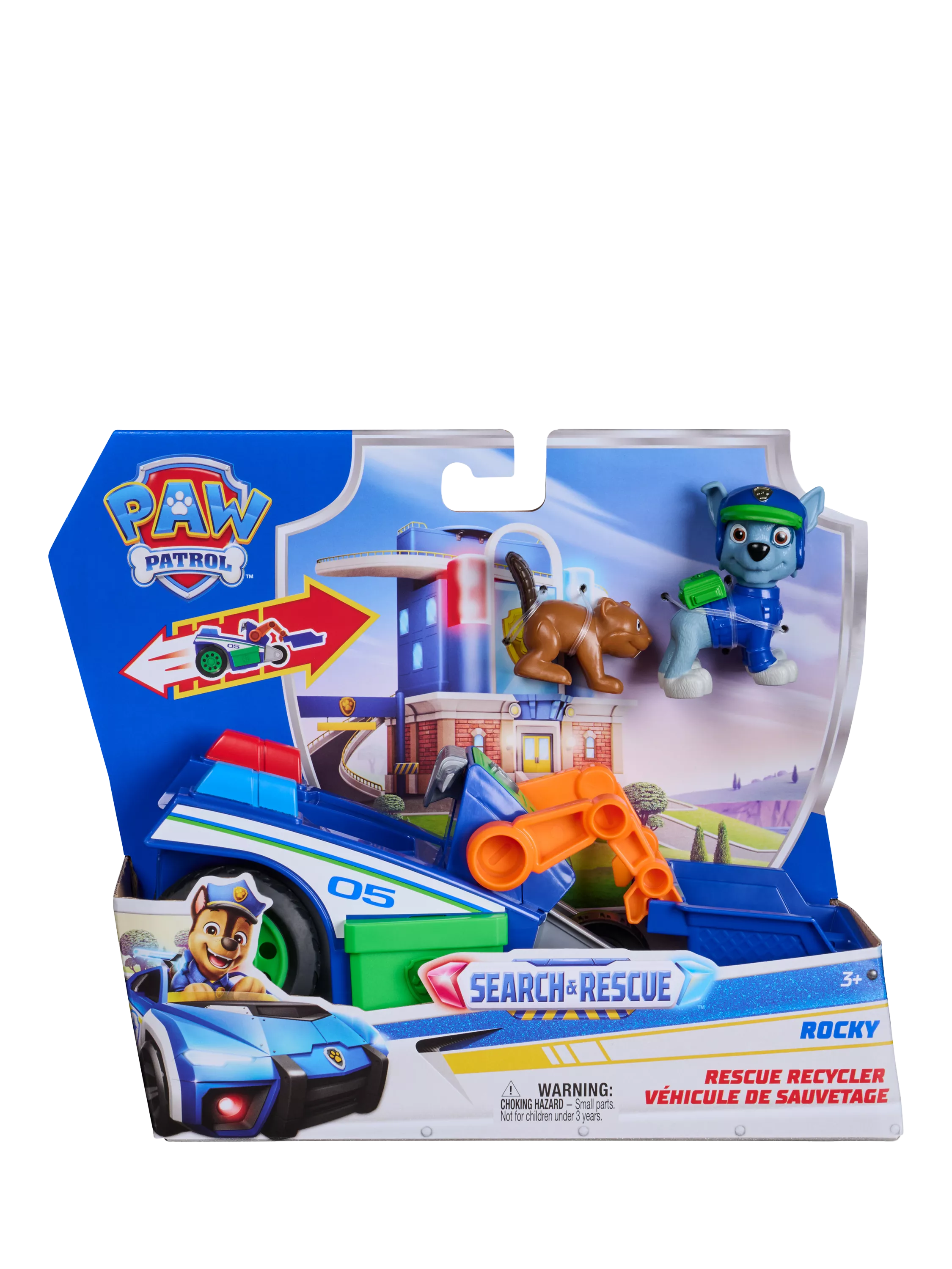 Paw Patrol Rocky Rescue Recycler toy vehicle with Rocky figure (British brand)