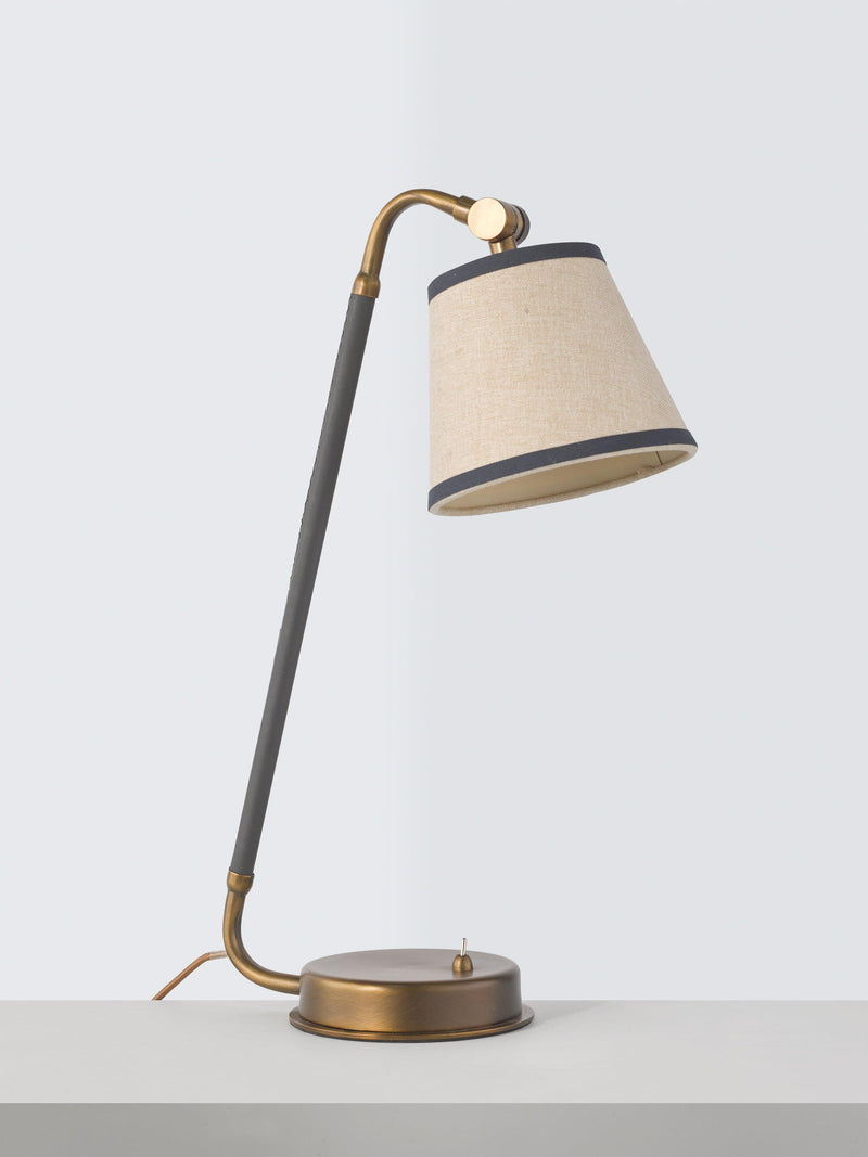 John Lewis Annmarie blue task lamp with antique brass finish, imported from the UK