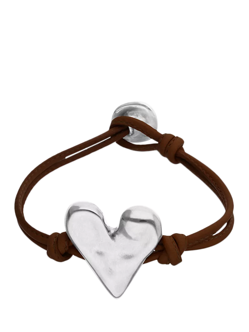 UNOde50 Molten Heart Cord Bracelet Brown Silver - British product