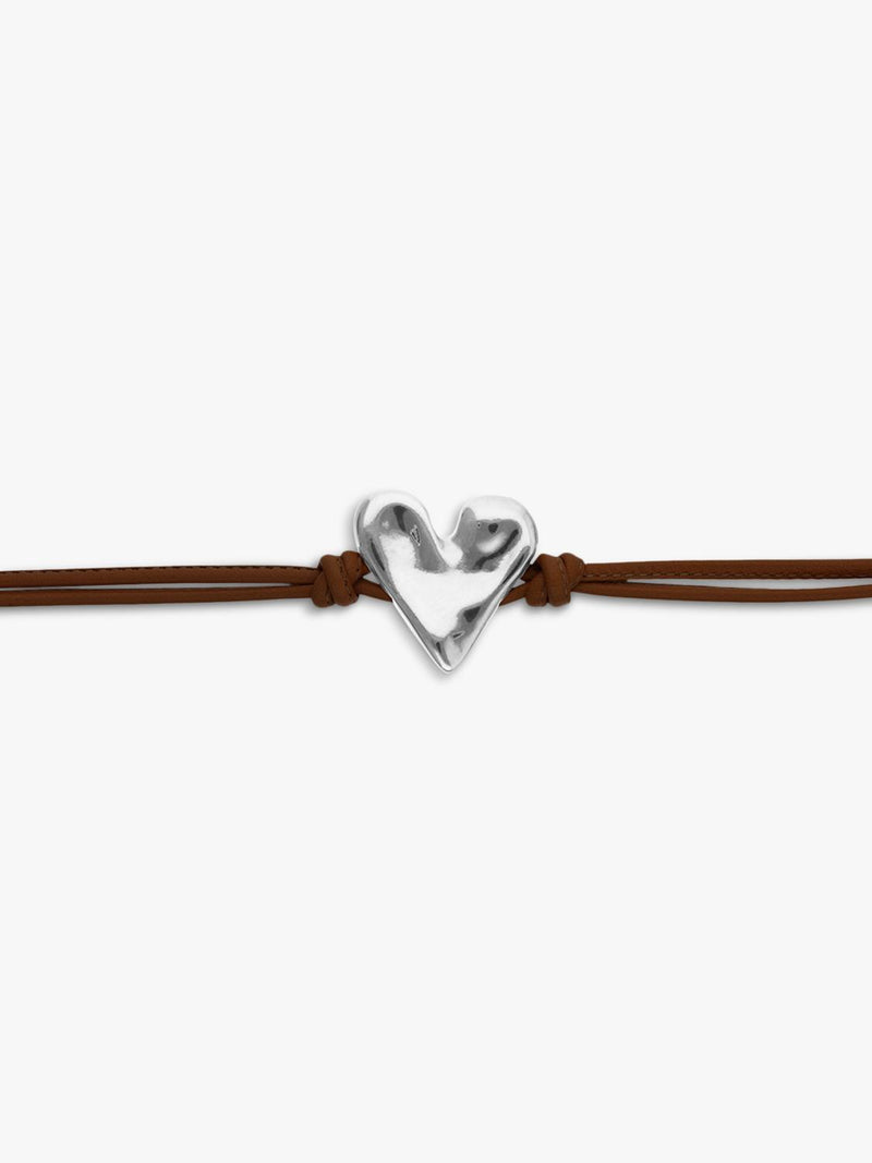 UNOde50 Molten Heart Cord Bracelet Brown Silver - British product