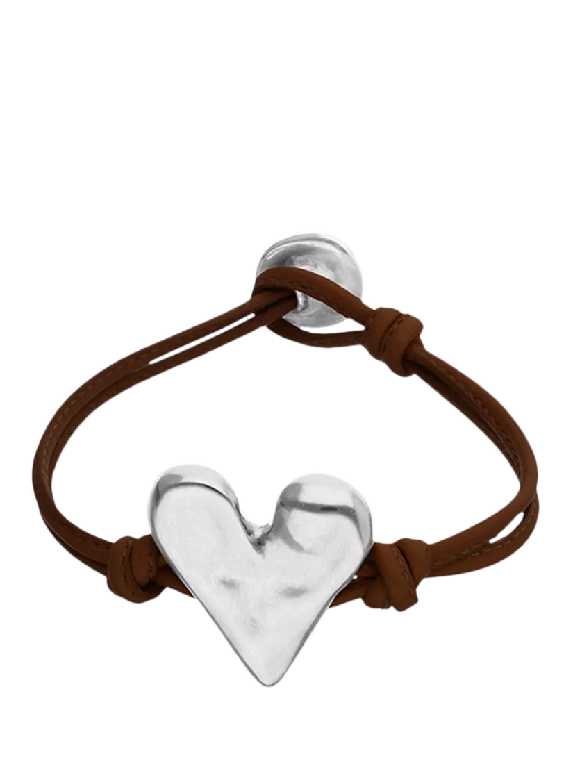 UNOde50 Molten Heart Cord Bracelet Brown/Silver