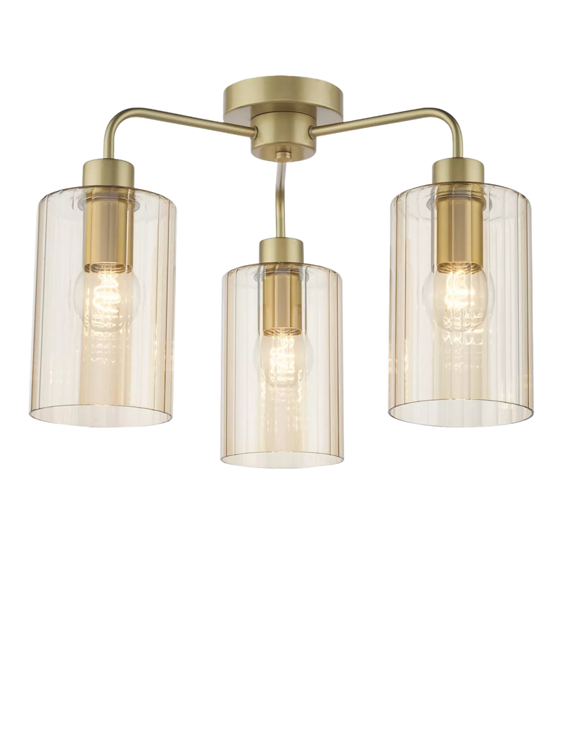 Där Daylin 5 Arm Glass Semi Flush Ceiling Light, Gold