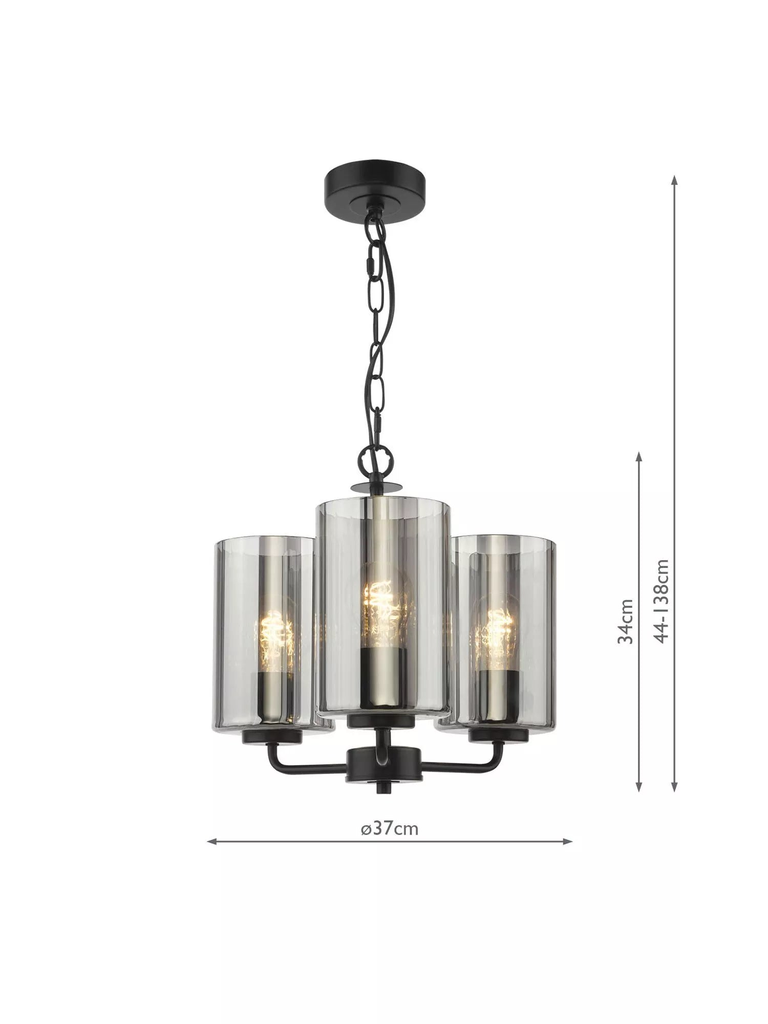 Där Daylin three-arm pendant light black, imported from the UK
