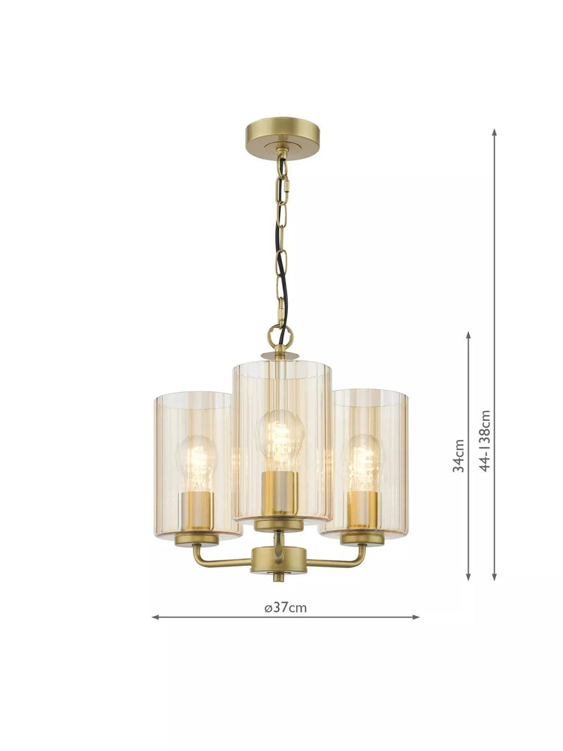Där Daylin gold three-arm pendant ceiling light (British brand)
