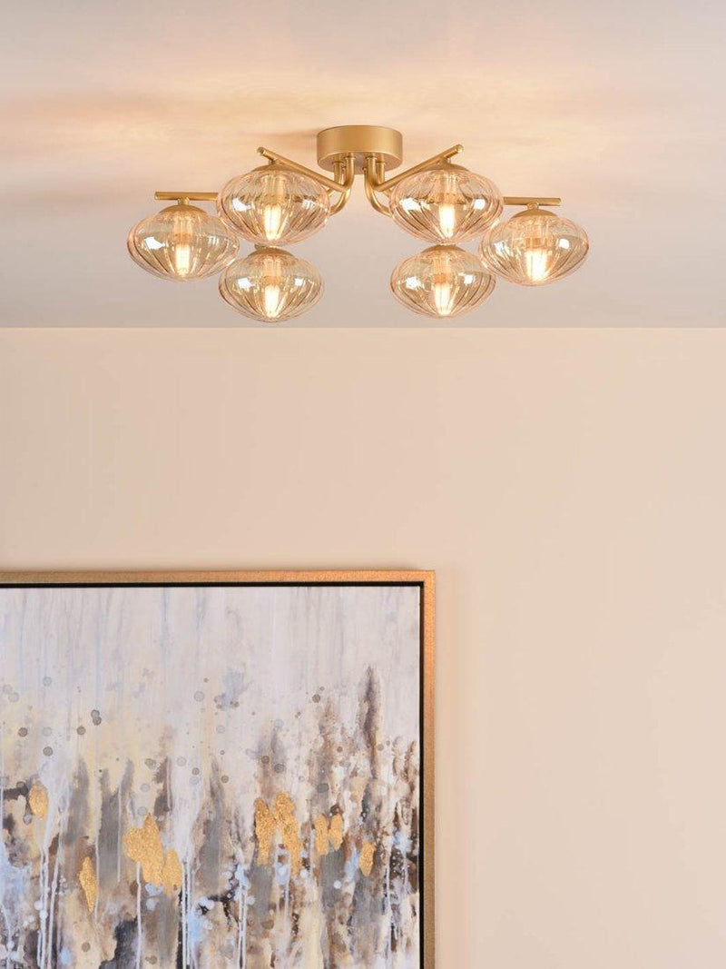 Där ceiling light gold and amber 6-arm semi-flush, UK version
