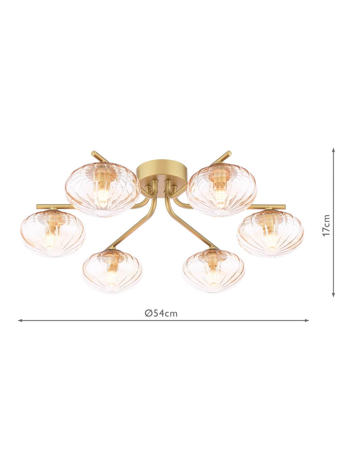 Där ceiling light gold and amber 6-arm semi-flush, UK version