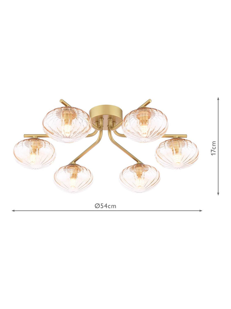 Där ceiling light gold and amber 6-arm semi-flush, UK version