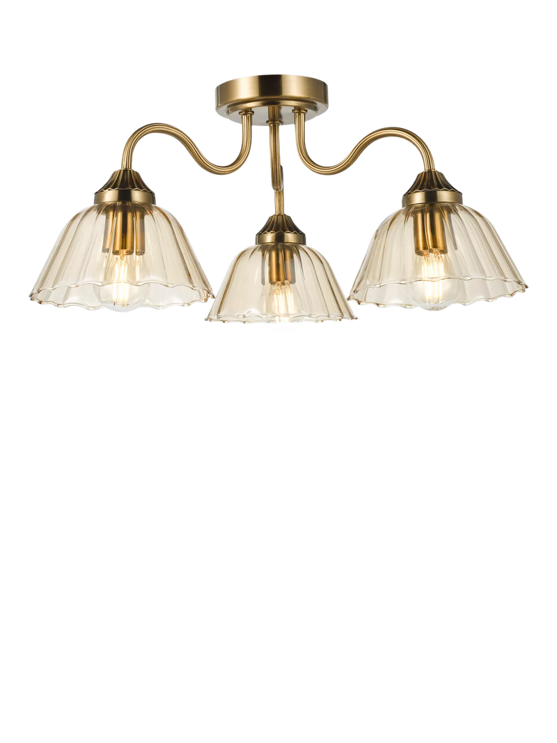 Där Erika 3 Arm Semi Flush Pendant Ceiling Light, Bronze