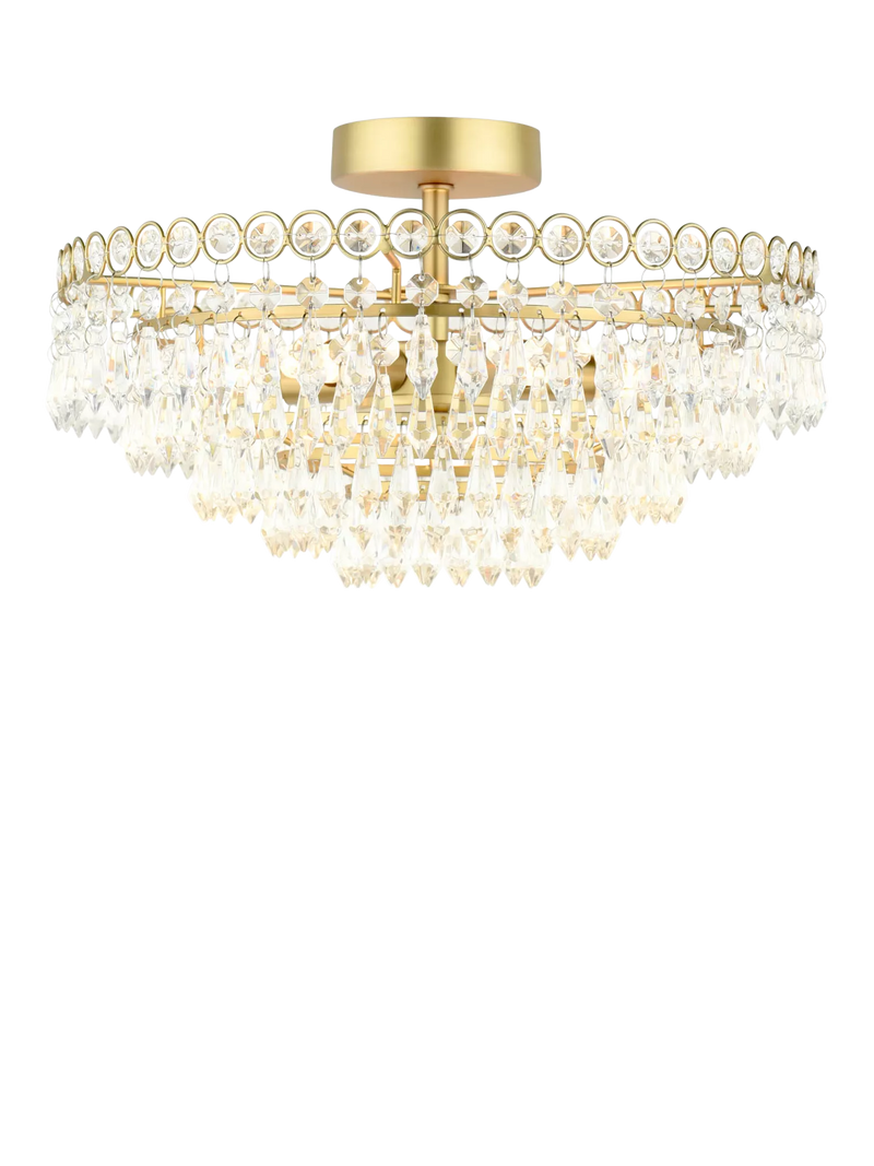 Laura Ashley Enid Semi Flush Crystal Pendant Ceiling Light, Antique Brass