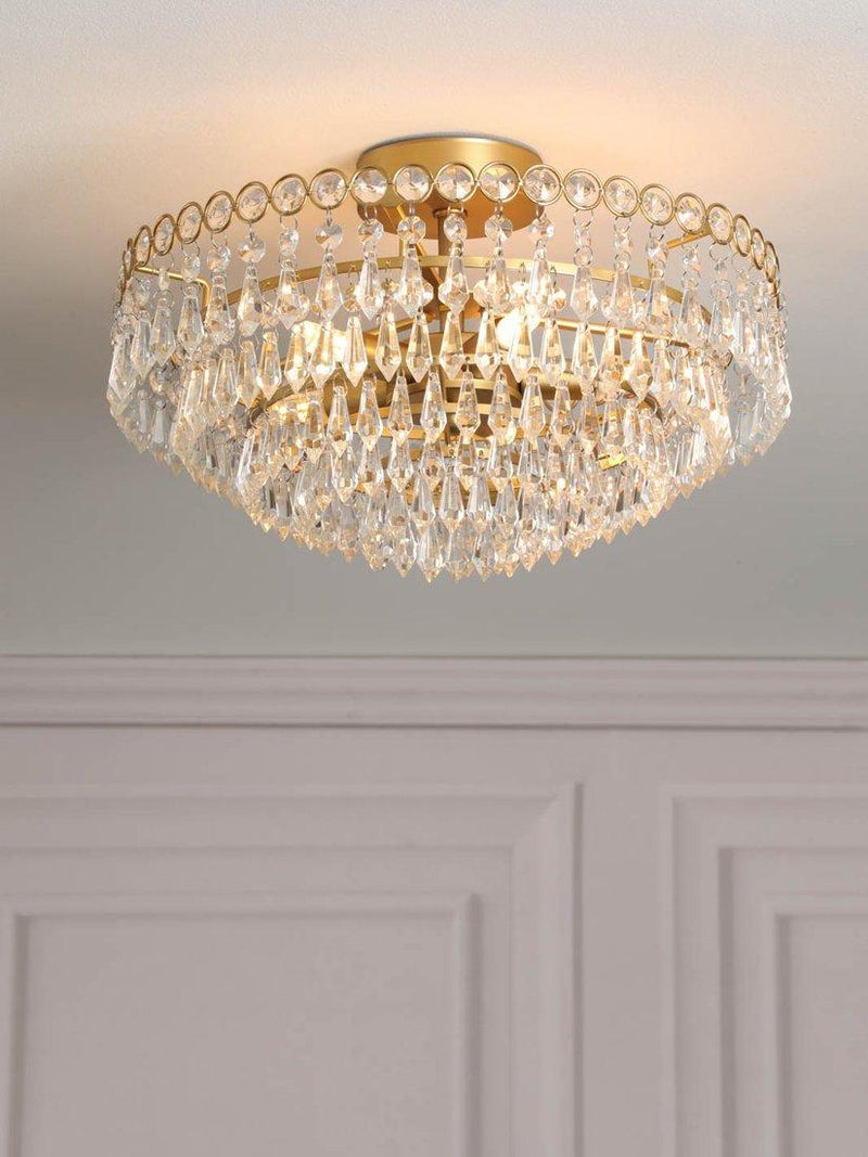 Laura Ashley Enid semi flush crystal pendant ceiling light antique brass 35cm (British brand)