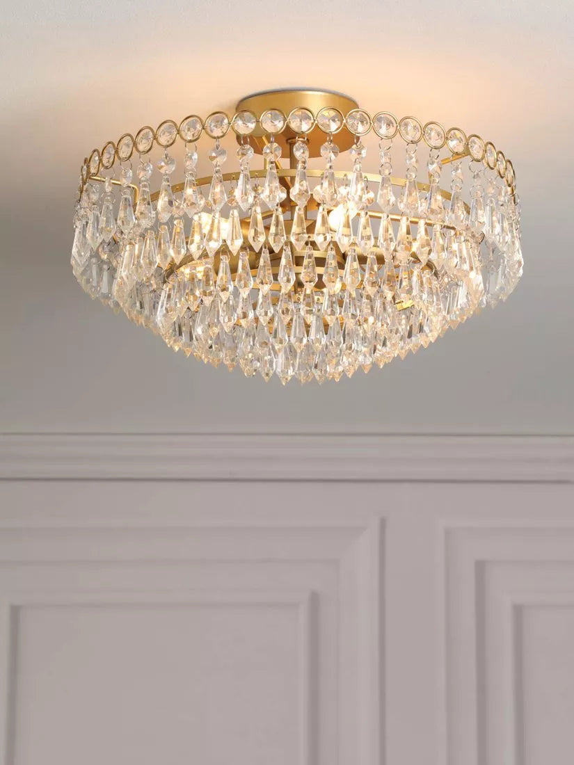 Laura Ashley Enid semi flush crystal pendant ceiling light antique brass 35cm (British brand)