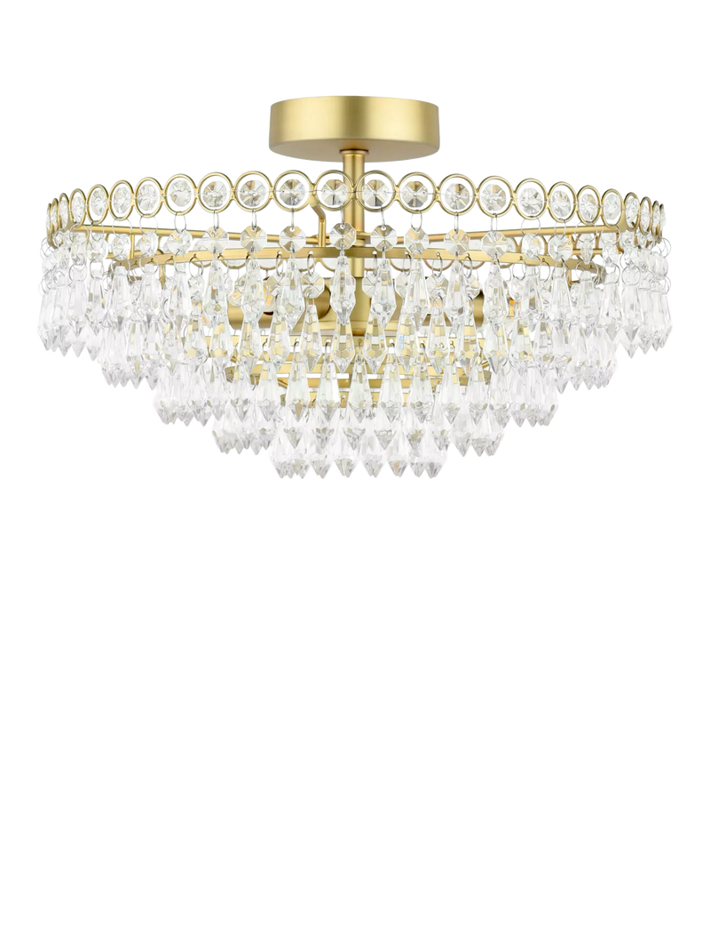 Laura Ashley Enid semi flush crystal pendant ceiling light antique brass 35cm (British brand)