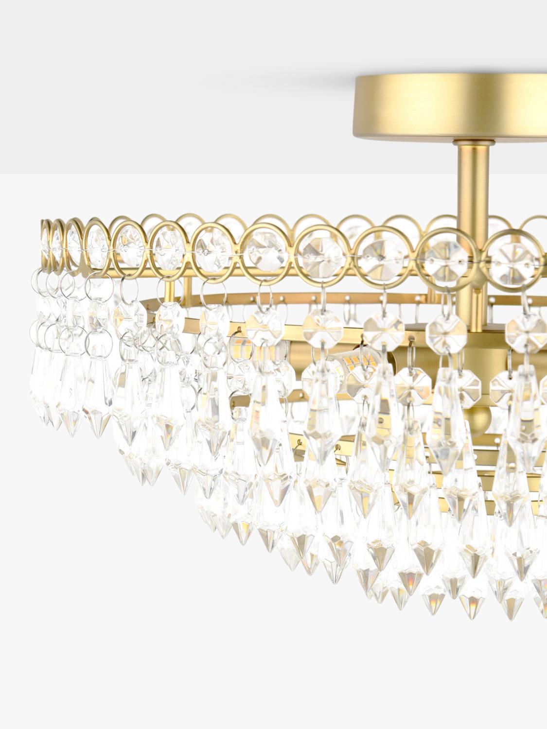 Laura Ashley Enid semi flush crystal pendant ceiling light antique brass 35cm (British brand)