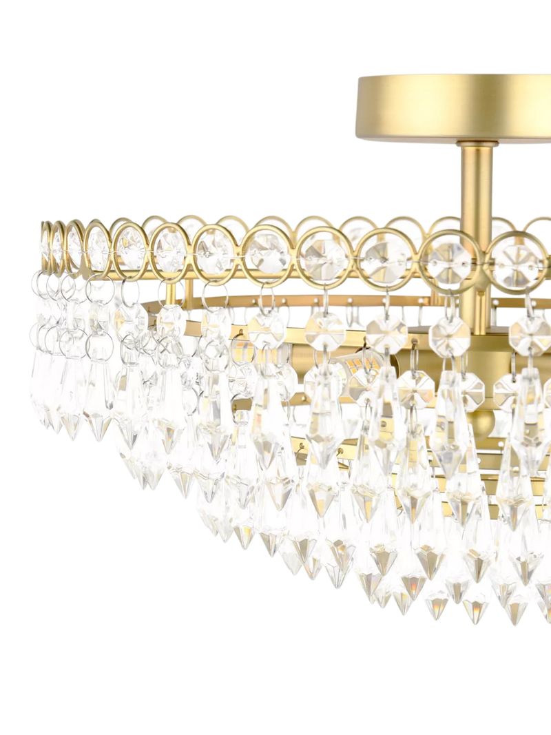 Laura Ashley Enid semi flush crystal pendant ceiling light antique brass 35cm (British brand)