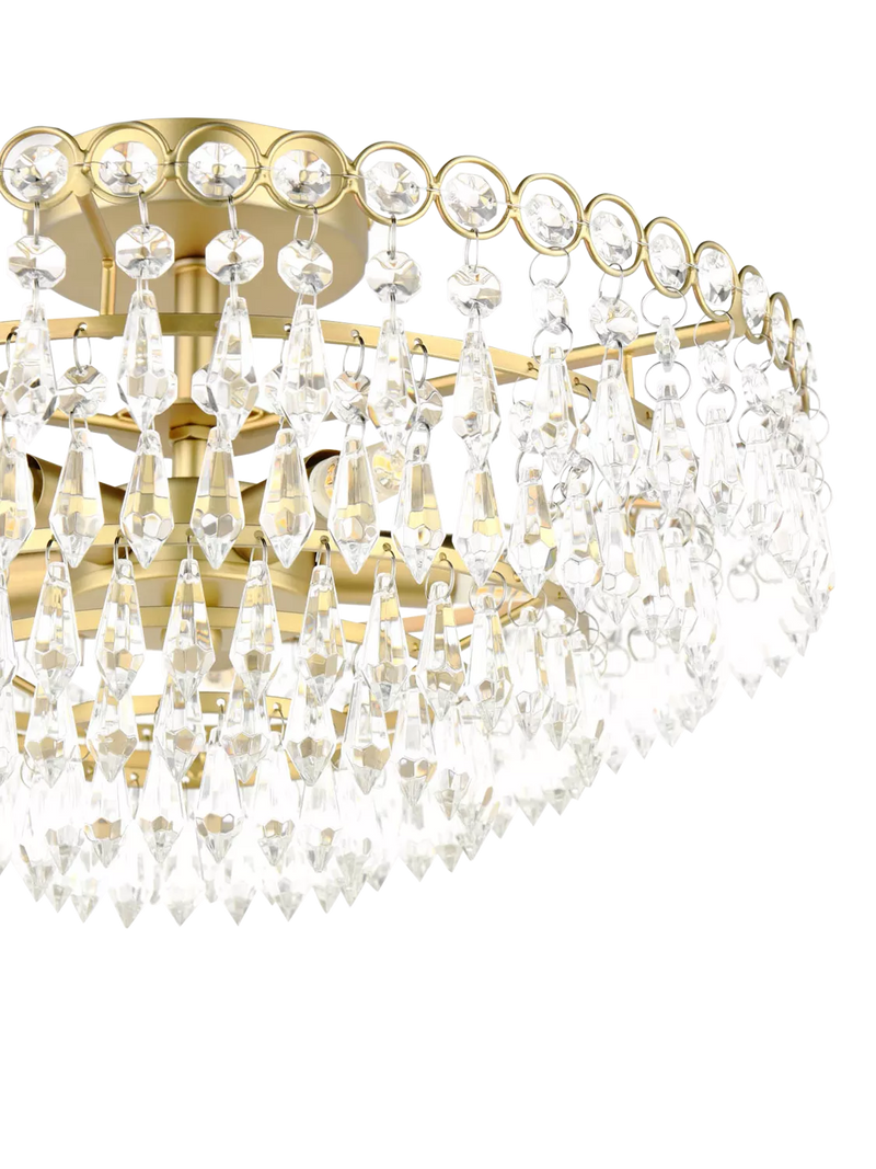 Laura Ashley Enid semi flush crystal pendant ceiling light antique brass 35cm (British brand)