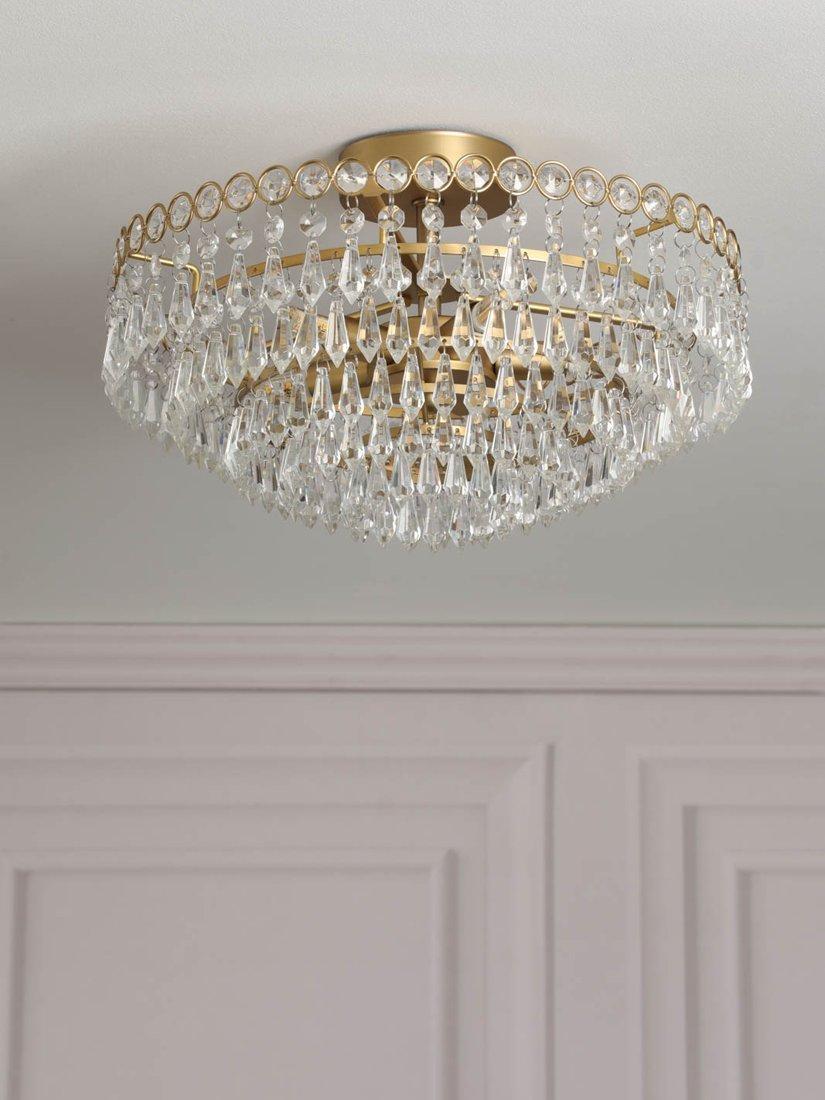 Laura Ashley Enid semi flush crystal pendant ceiling light antique brass 35cm (British brand)