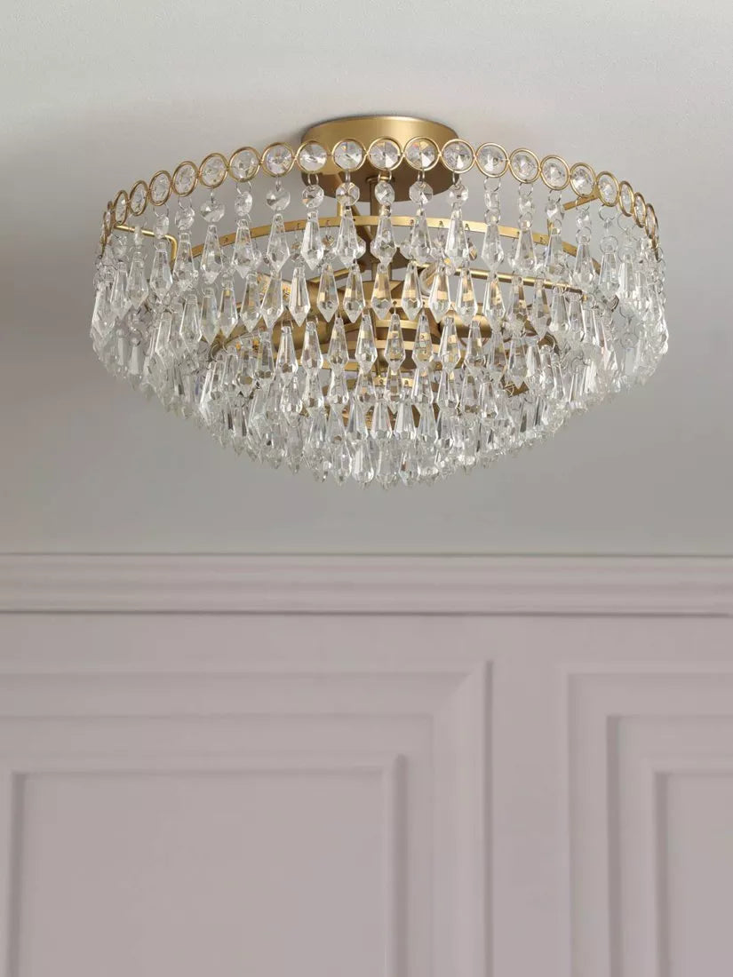 Laura Ashley Enid semi flush crystal pendant ceiling light antique brass 35cm (British brand)