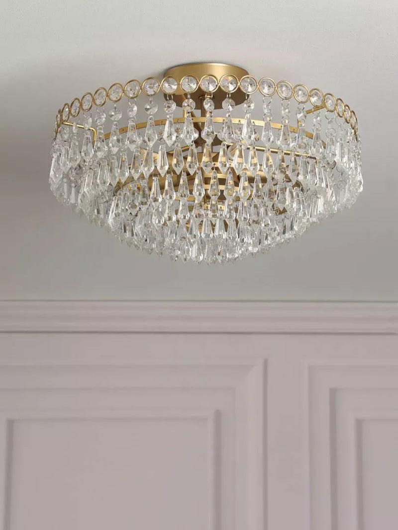 Laura Ashley Enid semi flush crystal pendant ceiling light antique brass 35cm (British brand)