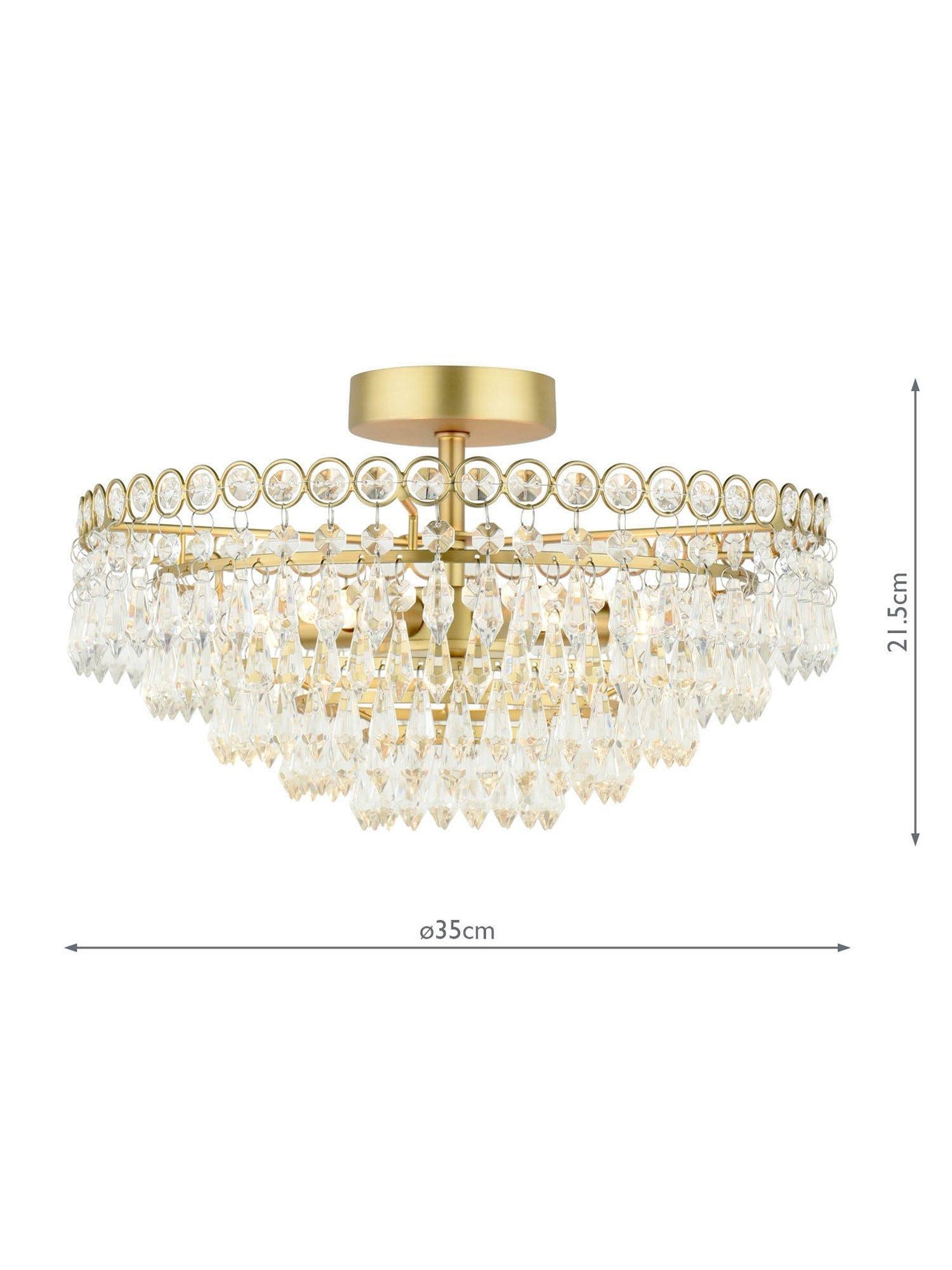 Laura Ashley Enid semi flush crystal pendant ceiling light antique brass 35cm (British brand)