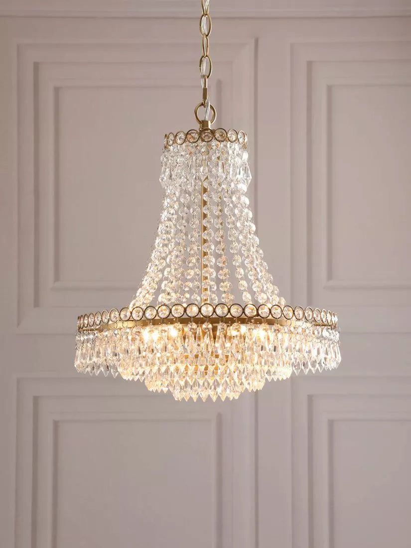 Laura Ashley Enid crystal chandelier antique brass five arms UK version