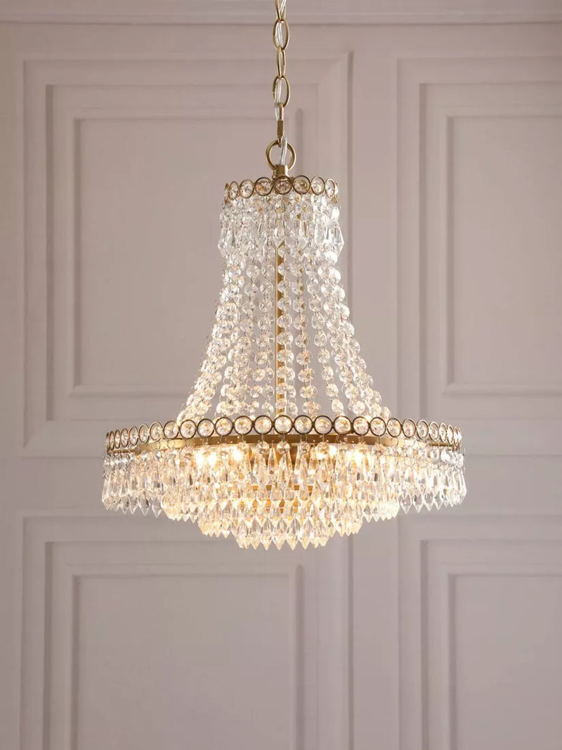 Laura Ashley Enid crystal chandelier antique brass five arms UK version